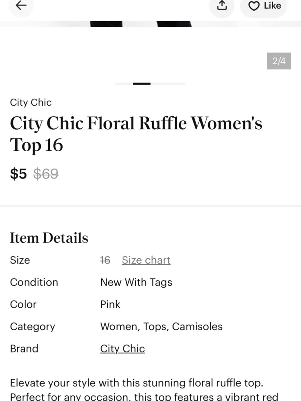 City chic Mischa Floral Ruffle Cami Top 20W NWT - Picture 4 of 4